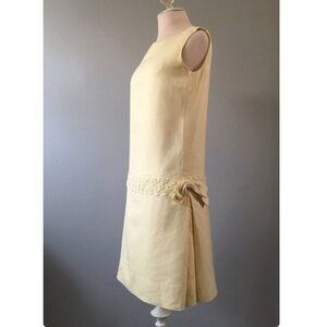 Retro Linen Dress / A-Line Dress / Yellow Retro Dress / Mid Century Dress / Smal